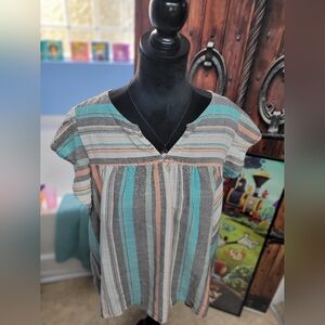 Knox Rose Womens Sea Glass Striped Shirt Size Large